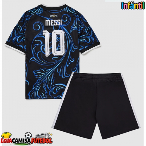 Camisa de Futebol Argentina Lionel Messi #10 Equipamento Secundário Infantil Mundo 2026 Manga Curta (+ Calças curtas)